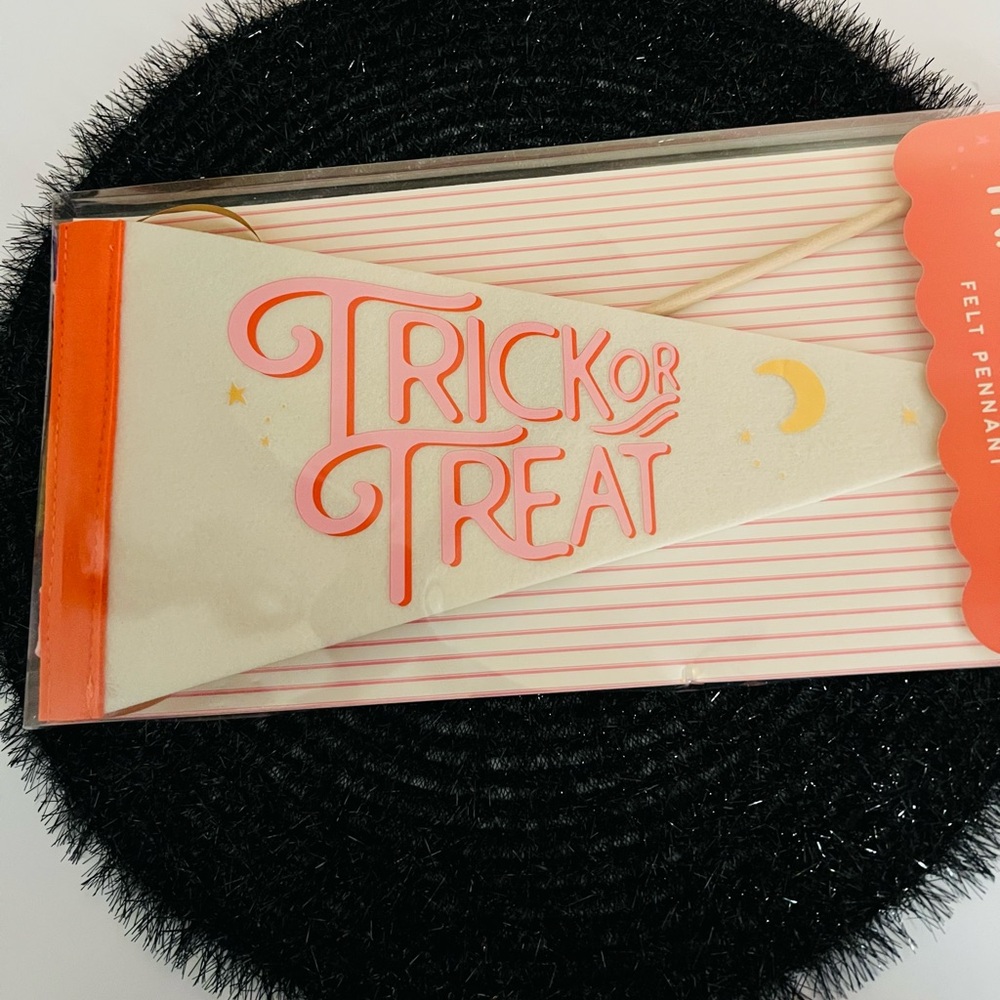 Halloween Trick or Treat Felt Pennant Pink & Orange